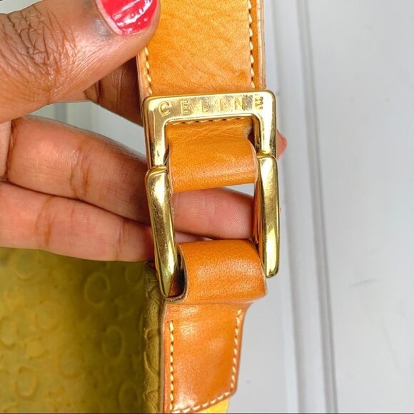 CELINE LEATHER BAG YELLOW SUEDE C MACADAM HANDBAG FRANCE DESIGNER SHOULDER  BAG - Picture 6 of 17